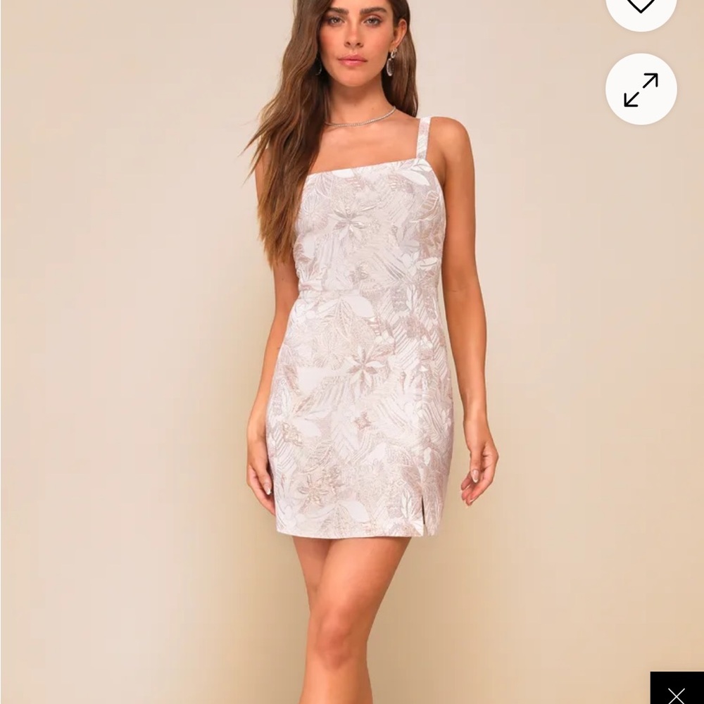 Lulu's Cream Sheath Mini Dress Square Neck Sleeveless - Picture 1 of 3